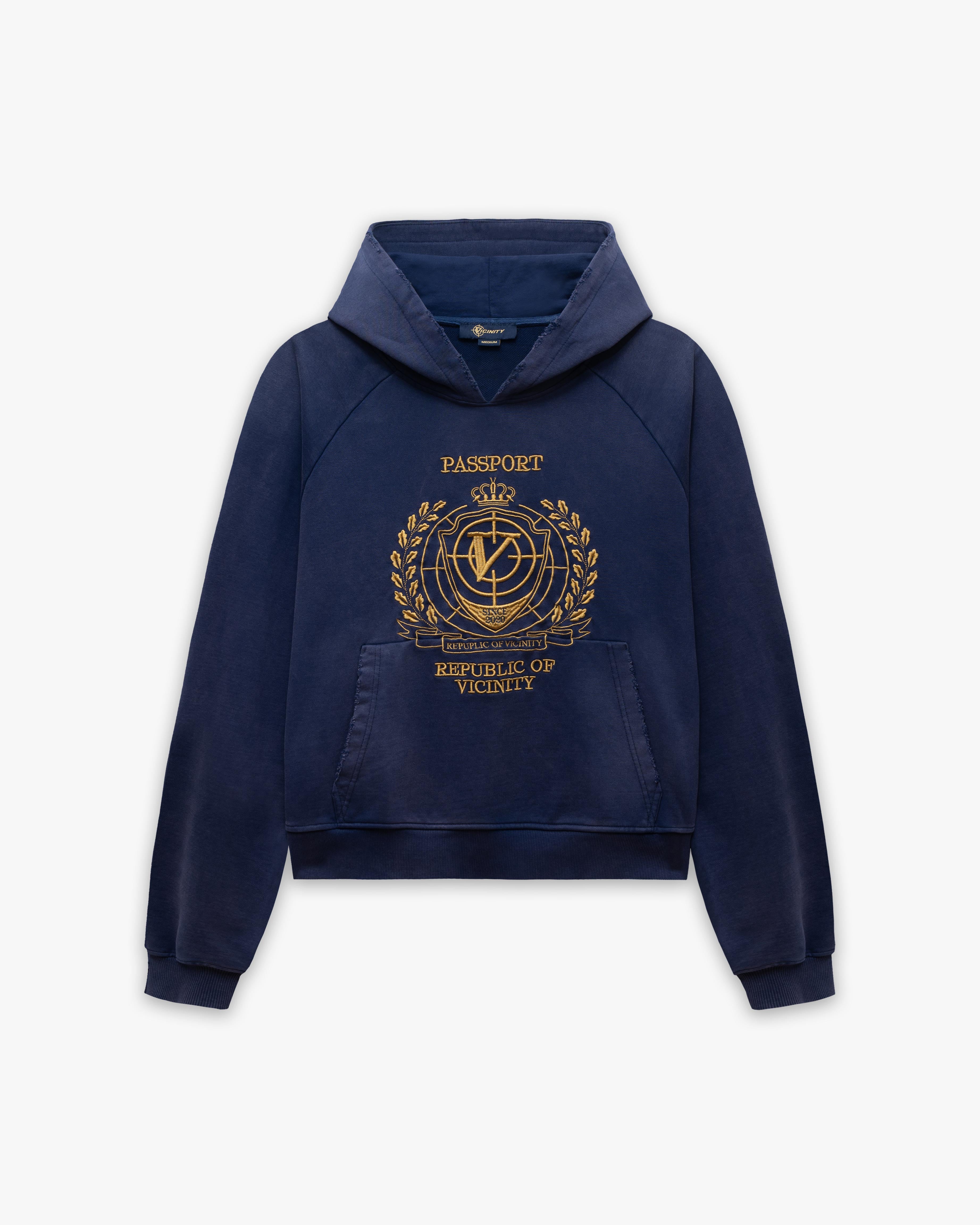 REPUBLIC OF VICINITY パーカー ネイビー PASSPORT HOODIE WASHED BLUE – VICINITY