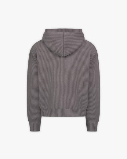 V-LOGO KNIT ZIP HOODIE ASH GREY - VICINITY
