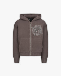 V-LOGO KNIT ZIP HOODIE MUD BROWN