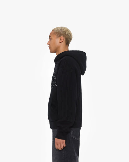 V-LOGO KNIT ZIP HOODIE BLACK - VICINITY