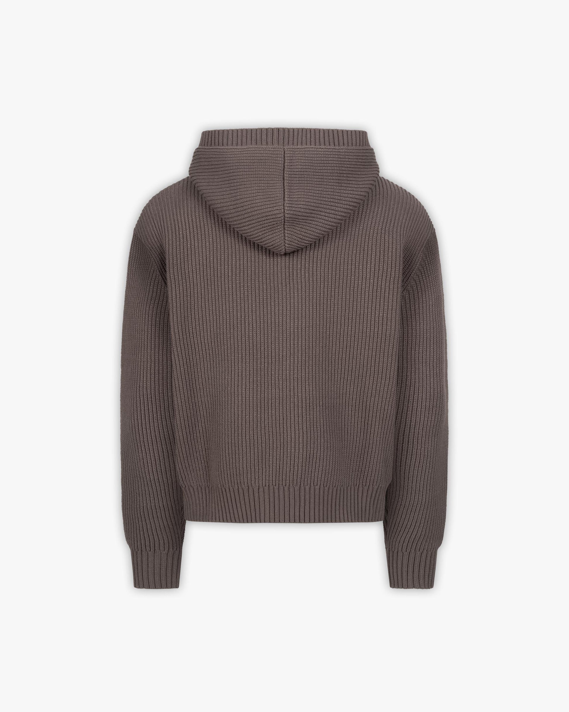 V-LOGO KNIT ZIP HOODIE MUD BROWN - VICINITY