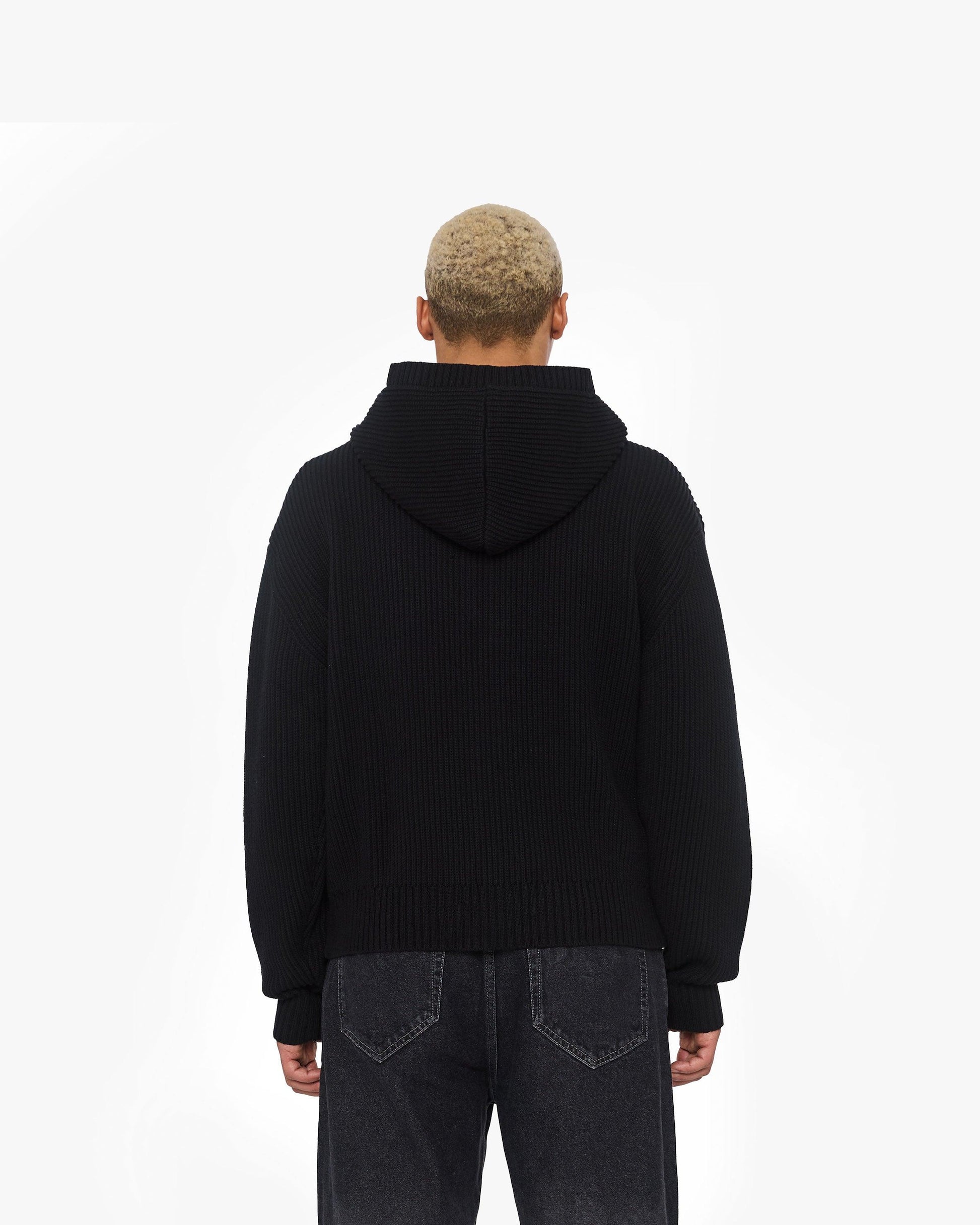 V-LOGO KNIT ZIP HOODIE BLACK - VICINITY