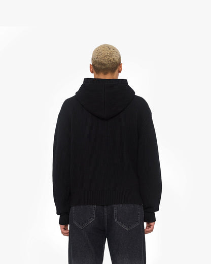 V-LOGO KNIT ZIP HOODIE BLACK - VICINITY