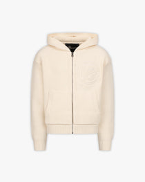 V-LOGO KNIT ZIP HOODIE BEIGE