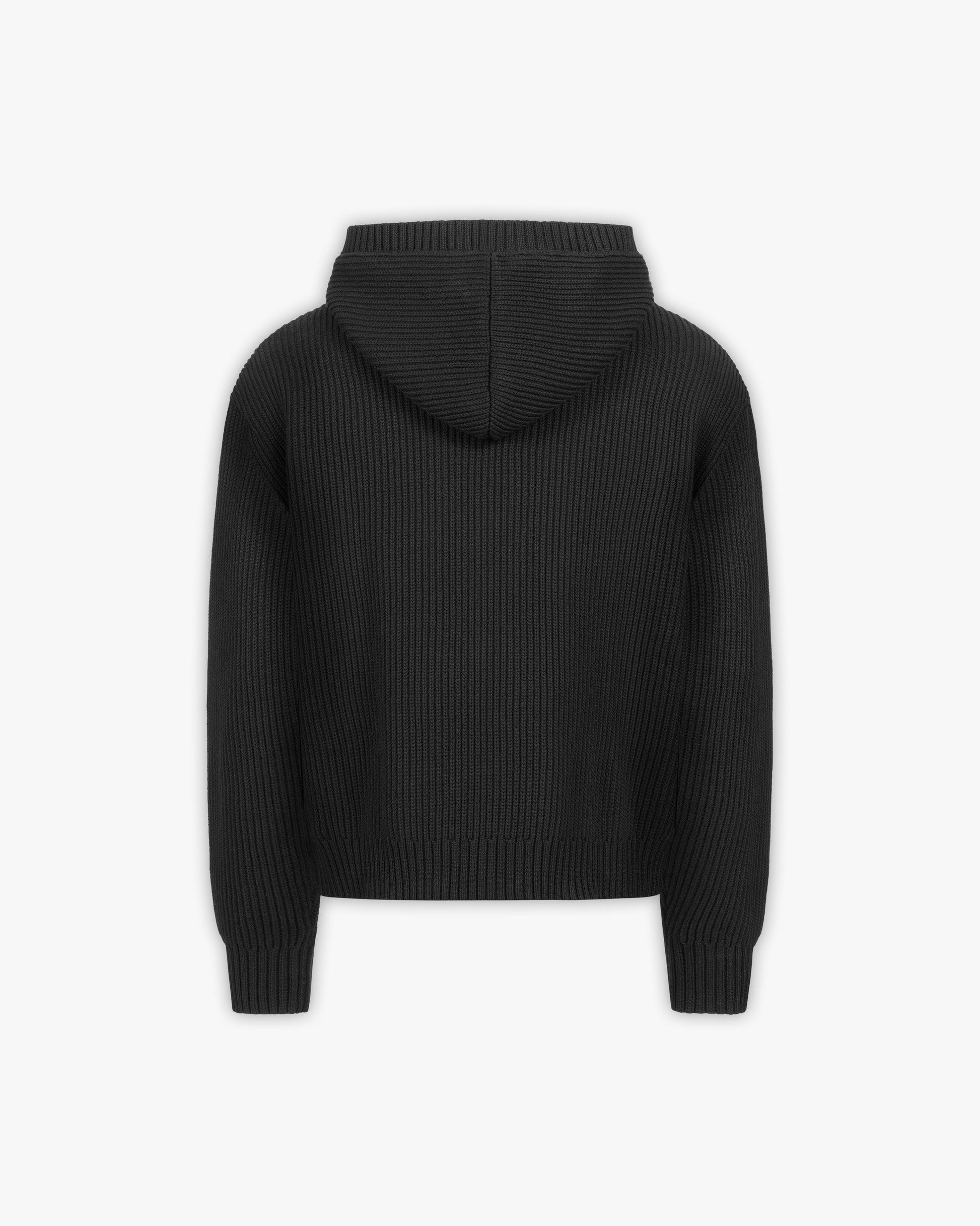 V-LOGO KNIT ZIP HOODIE BLACK - VICINITY