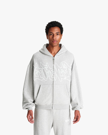 GRAFFITI ZIP-HOODIE GREY MELANGE