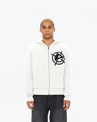 V-LOGO KNIT ZIP HOODIE WHITE