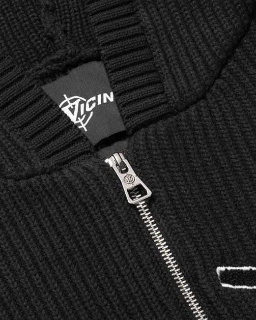 V-LOGO KNIT ZIP HOODIE BLACK - VICINITY
