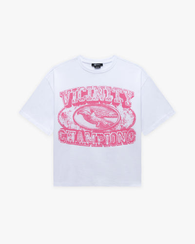 CHAMP EMBLEM TEE PINK/WHITE