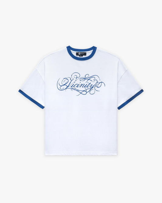 SIGNATURE TEE WHITE/BLUE