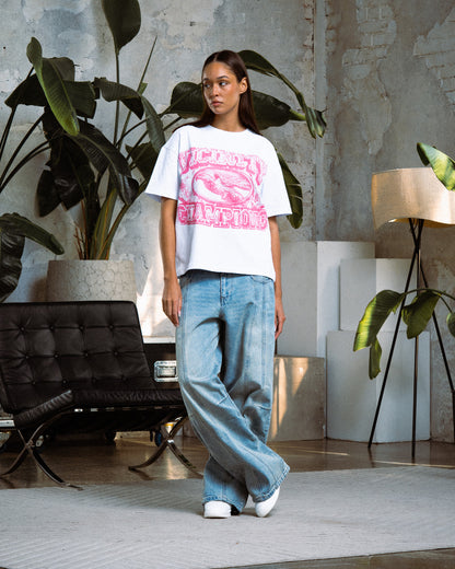 CHAMP EMBLEM TEE PINK/WHITE