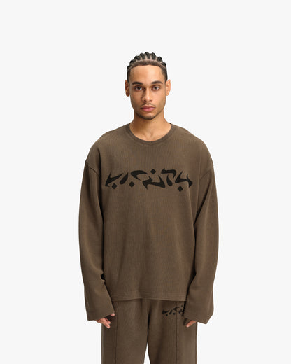 ACID WASHED WAFFLE LONGSLEEVE BROWN