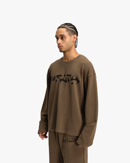 ACID WASHED WAFFLE LONGSLEEVE BROWN