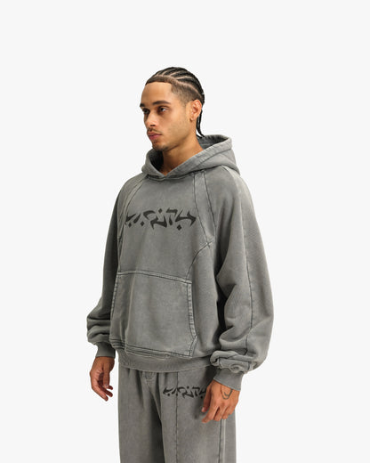 ACID WASHED HOODIE LIGHT GREY