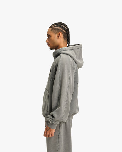 ACID WASHED HOODIE LIGHT GREY