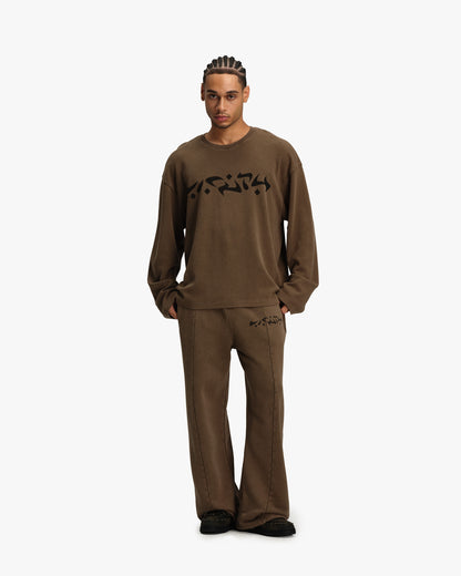 ACID WASHED WAFFLE LONGSLEEVE BROWN