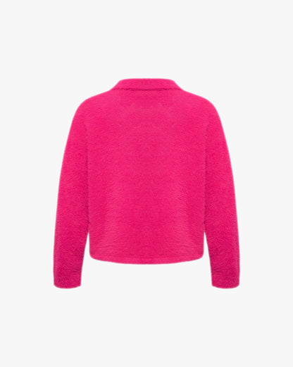 FAUX MINK POLO SWEATER FLAMINGO