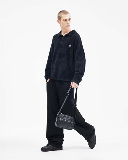 DEBOSSED LOGO SHOULDER BAG - BLACK