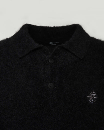 FAUX MINK POLO SWEATER BLACK