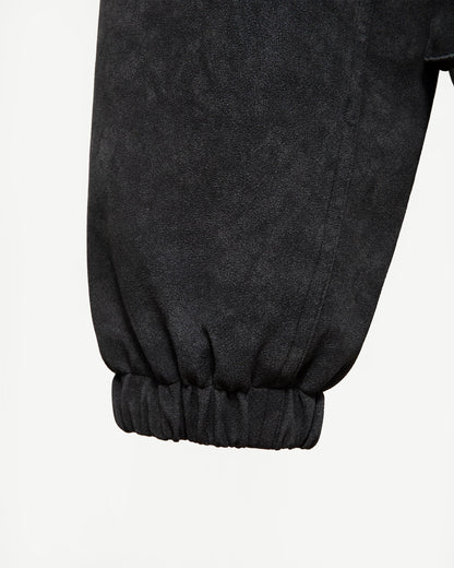 SCRIPT LOGO LEATHER JACKET TAR BLACK