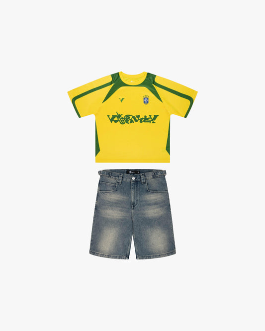 BRAZIL JERSEY + YELLOW TINTED DENIM JORTS BUNDLE