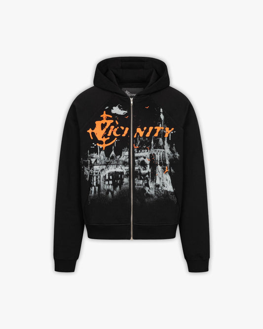 HAUNTED HOUSE ZIP HOODIE BLACK - VICINITY