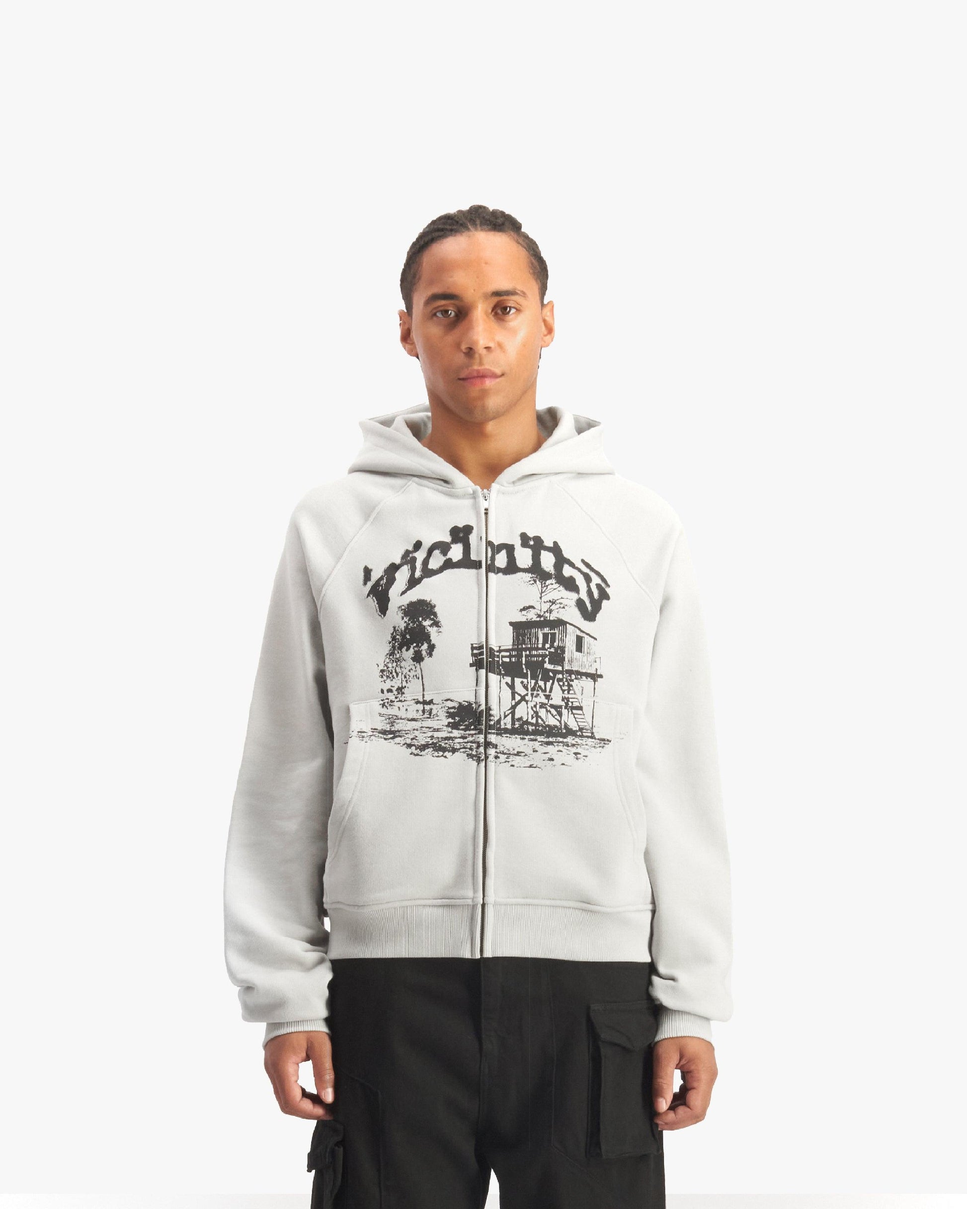 SHOOTING HOUSE ZIP HOODIE LIGHT GREY - VICINITY