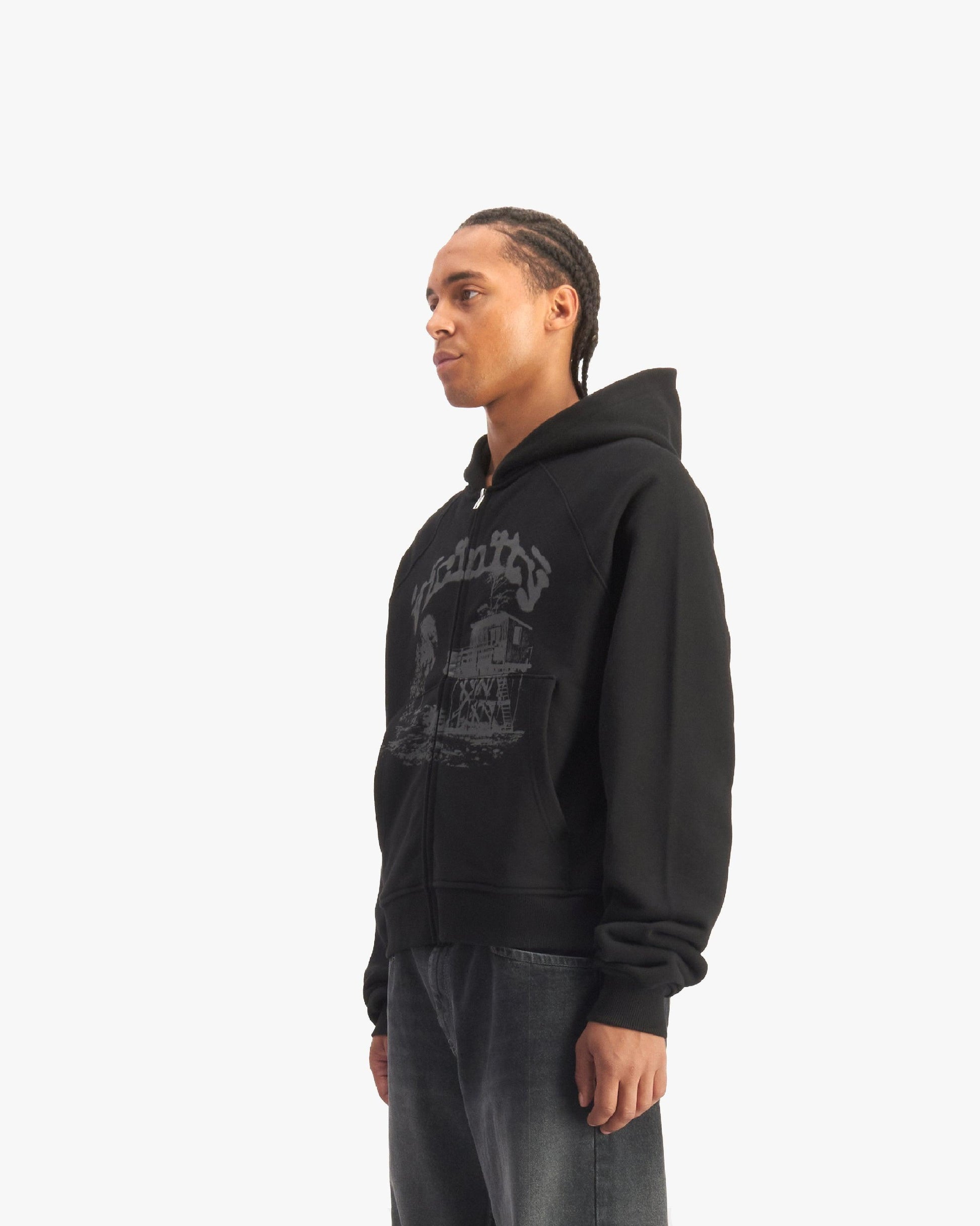 SHOOTING HOUSE ZIP HOODIE BLACK - VICINITY