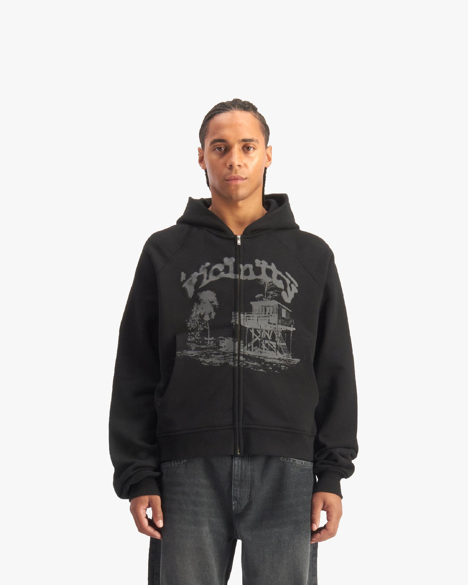 SHOOTING HOUSE ZIP HOODIE BLACK - VICINITY