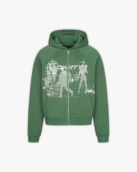 BINARY ZIP HOODIE GREEN - VICINITY