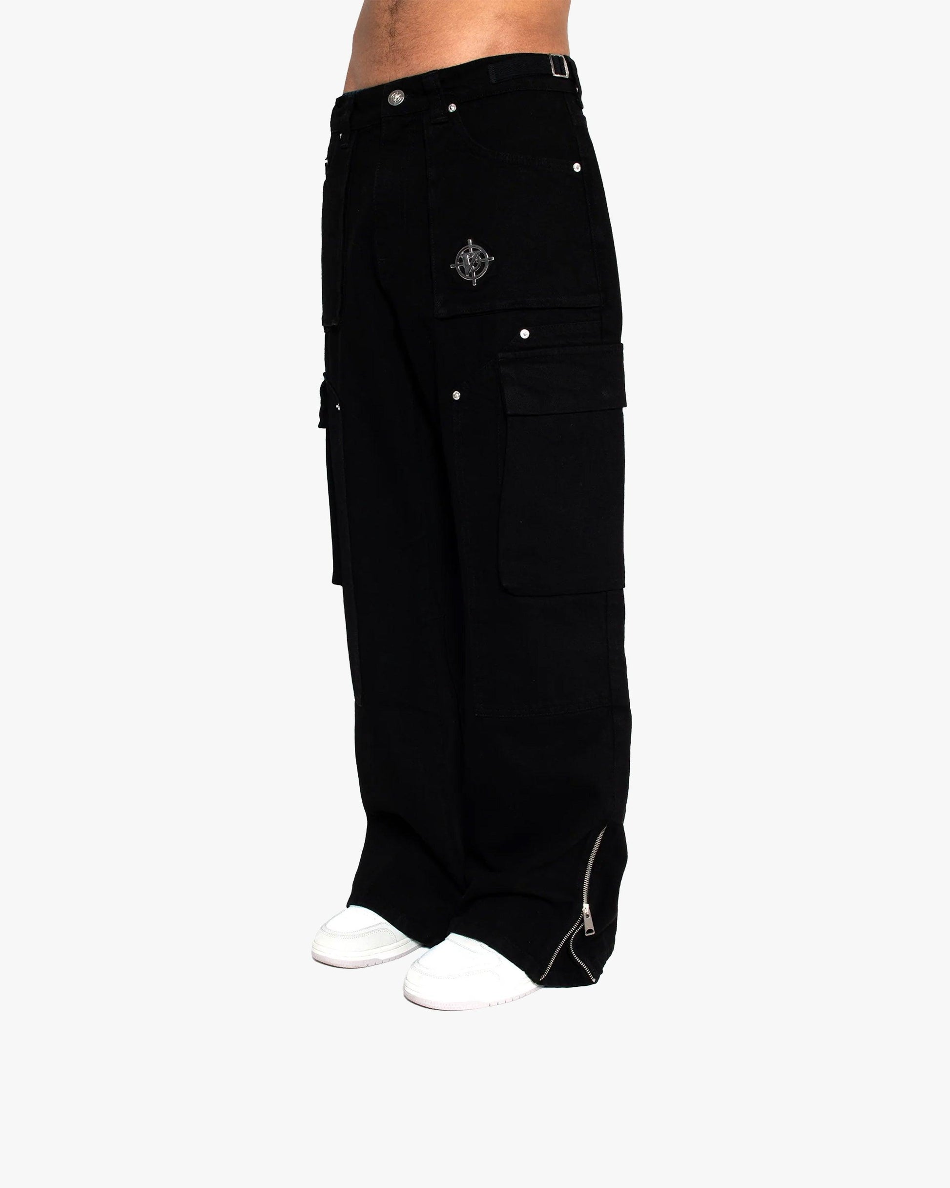 FLARED CARPENTER CARGOPANTS BLACK - VICINITY