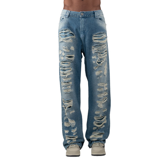 DISTRESSED DENIM LIGHT BLUE / CREAM